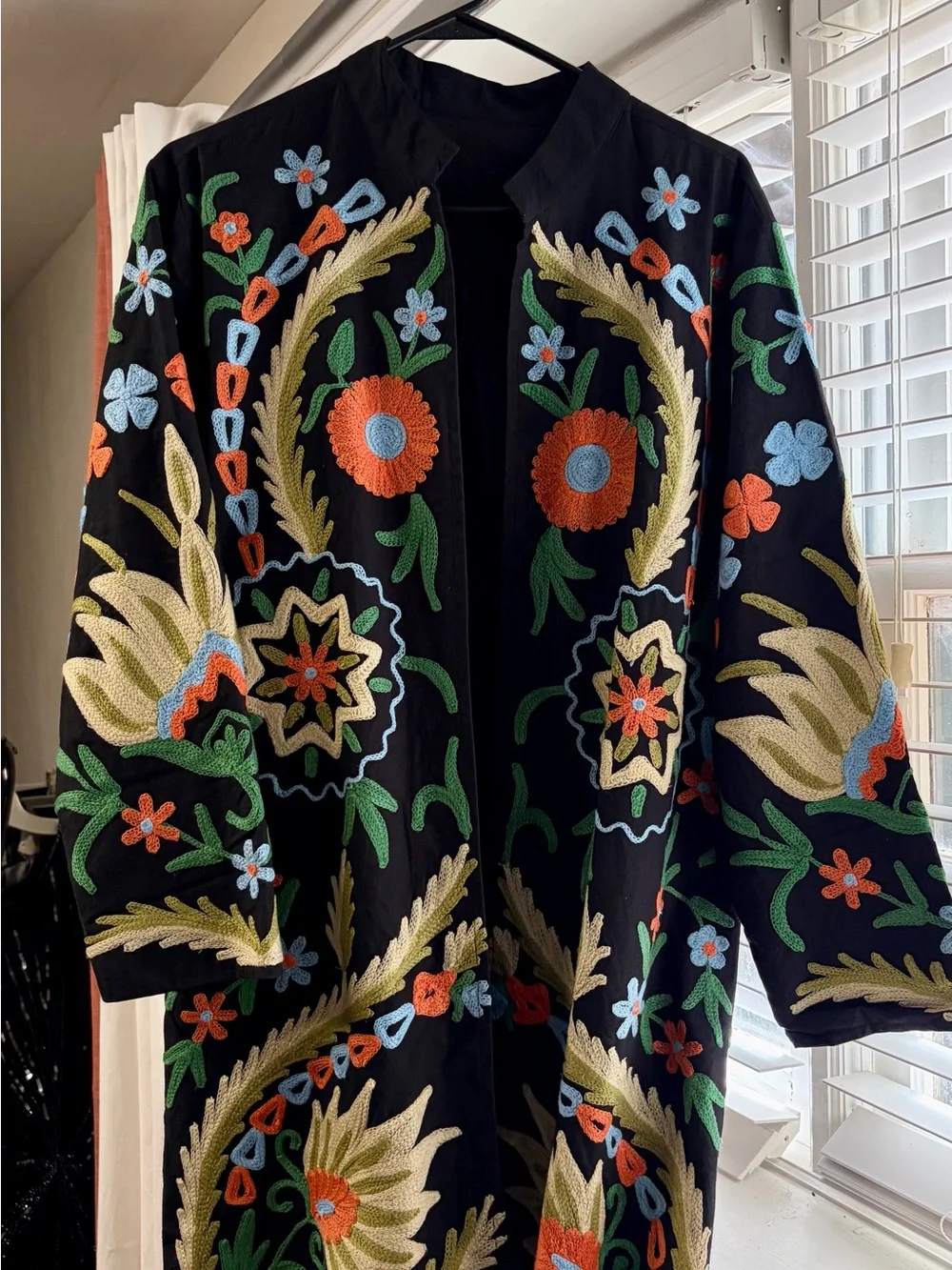 Custom Handcrafted Embroidered Bohemian-Style Open-Front Duster Jacket